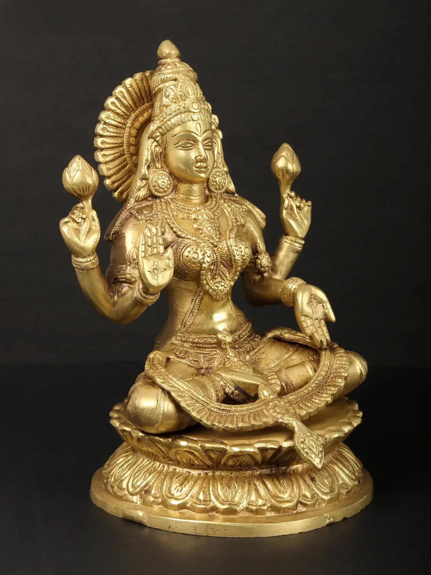 Brassaura® Four-Armed Goddess Lakshmi in Abhaya Mudra | Brass Statue | Height 9.6 Inches & Weight 3.10 kgs
