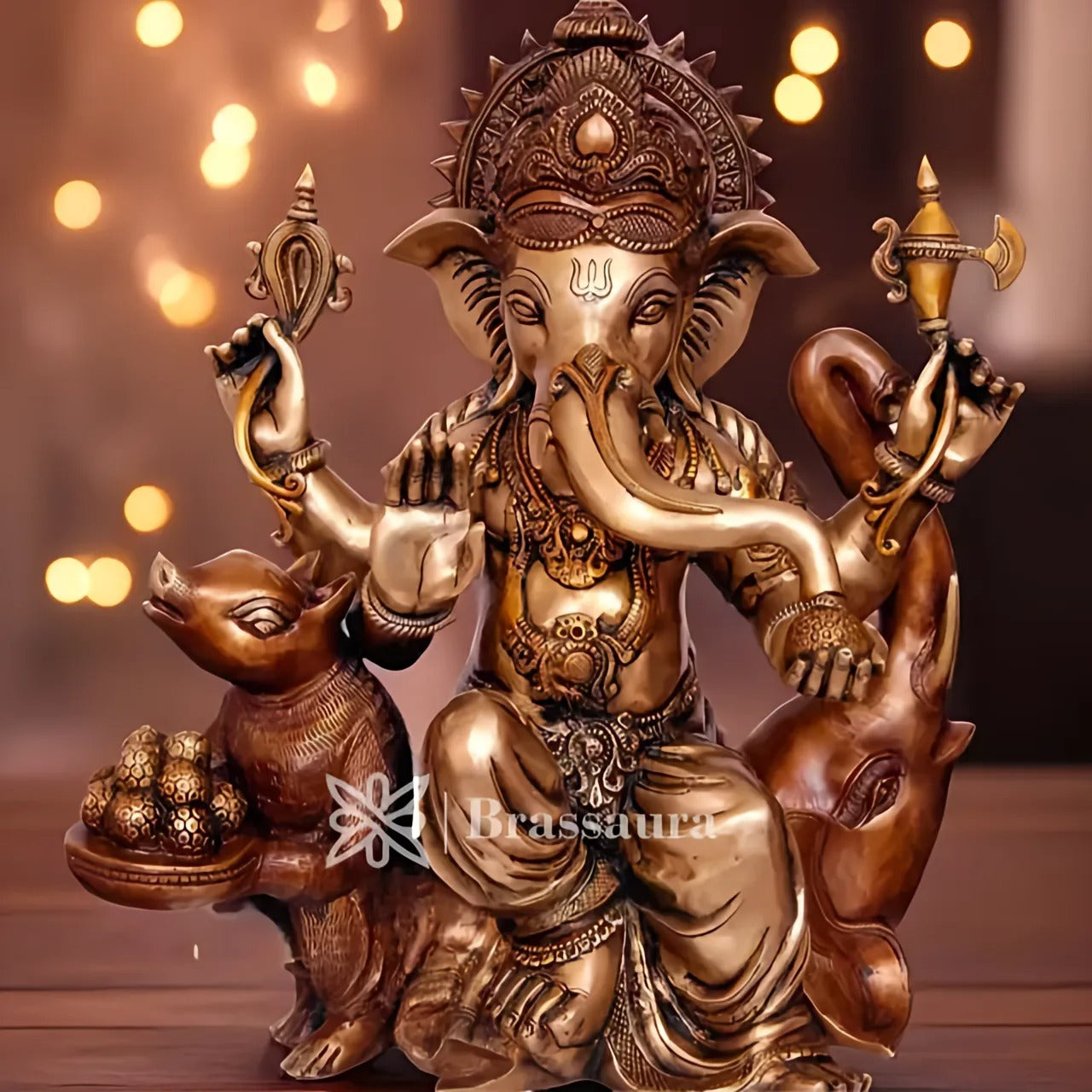 Brassaura™ Brass Ganesha Statue for Home Décor & Gift | Weight 29 Kgs | Height 24 Inches
