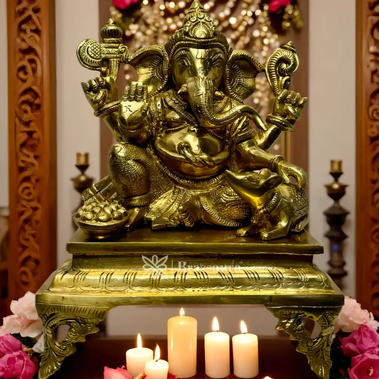 Brassaura™ Brass Fruit Ganesha Idol – Height 11.4 inches & Weight 7.2 kgs | Phal Ganpati Statue for Pooja & Home Décor