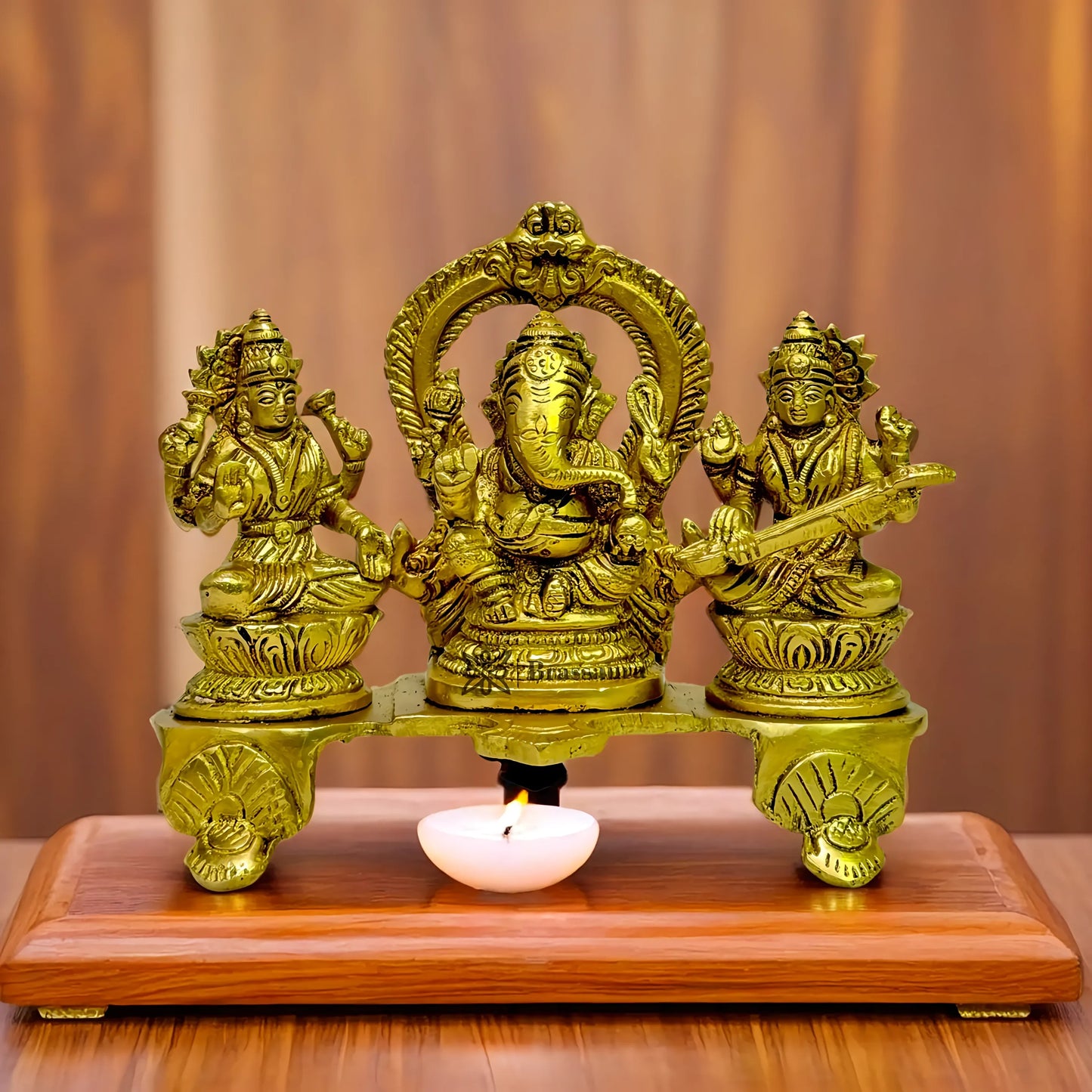 Brassaura™ Artistic Bras Laxmi Ganesha Saraswati Statue – Height 7.6 Inches & Weight 1.35 Kgs | Puja Room Idol