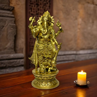Brassaura™ Brass Standing Ganesha Murti – Height 12.99 inches | Weight 4 kgs