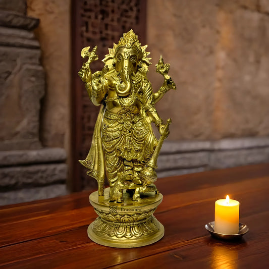 Brassaura™ Brass Standing Ganesha Murti – Height 12.99 inches | Weight 4 kgs