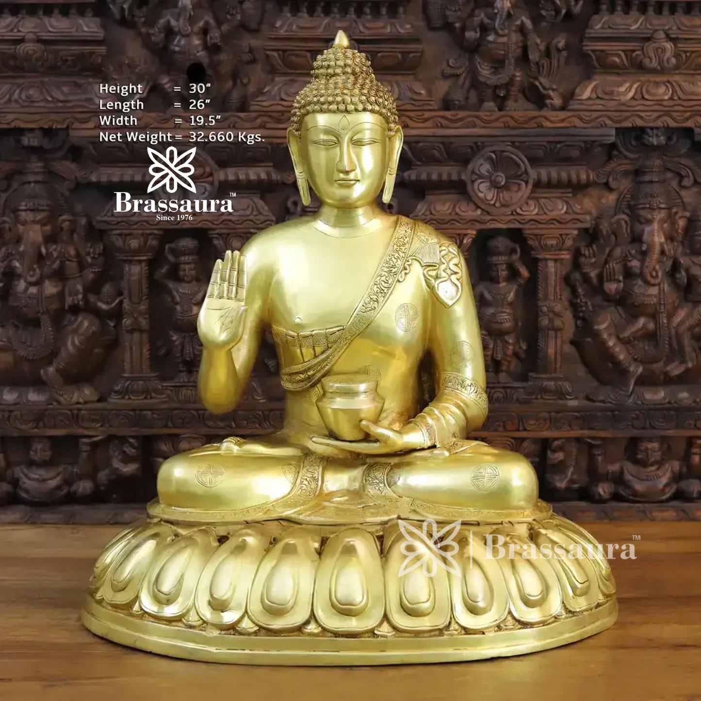 Brass Buddha For Home And Décor  Weight 32.66 kg Height 30 Inch