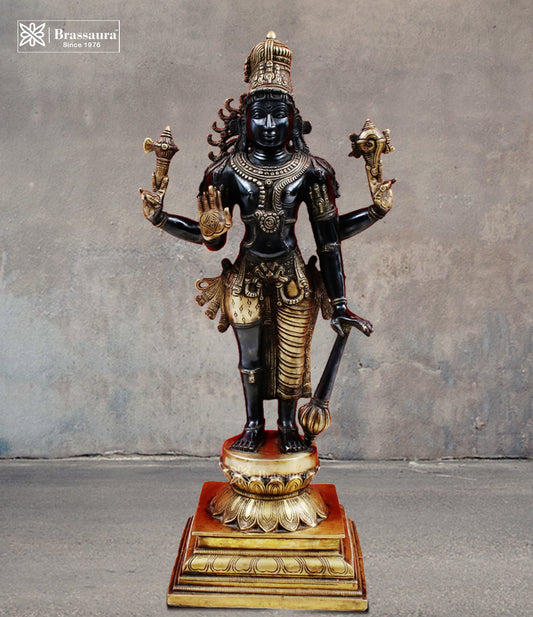 Brass Antique Vishnu Statue Weight 10 Kg And Height 21.5 Inch