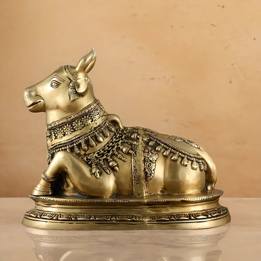 Brassaura™ Brass Nandi Sculpture in Antique Vintage Tone – Height 16.5 Inches & Weight 19.5 Kgs | Spiritual Home & Temple Décor