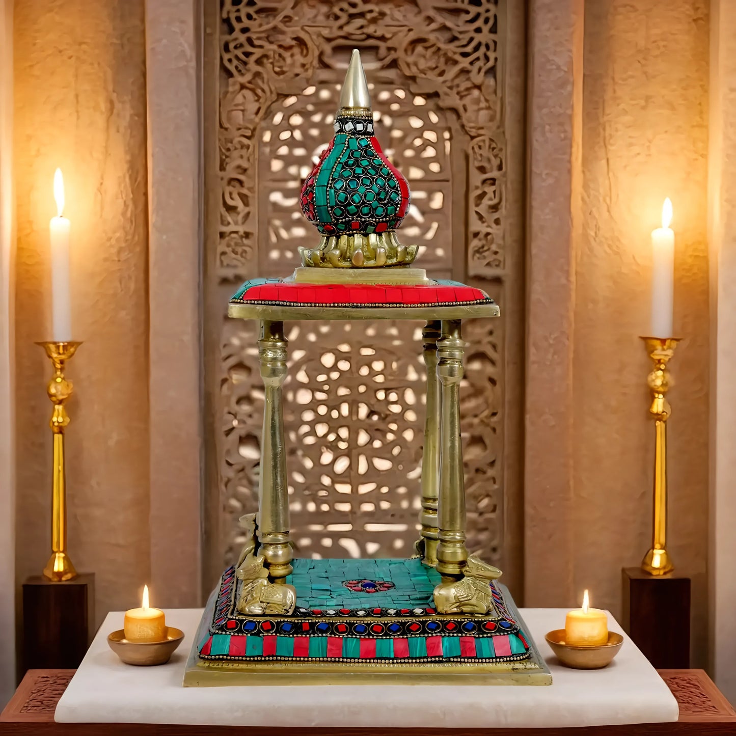 Brassaura™ Brass Temple Statue – Height 14.4 Inches & Weight 4.3 Kgs | Traditional Pooja Room Décorm