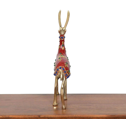Brassaura® Multicolor Brass Deer Statue | Handcrafted Decorative Deer Showpiece | Height 9 Inches & Weight 800 gms