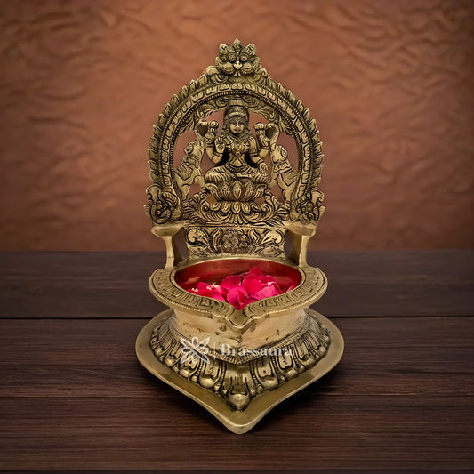 Brassaura™ Brass Laxmi Diya Idol– Height 11.8 Inches & Weight 4 Kgs | Home & Puja Décor
