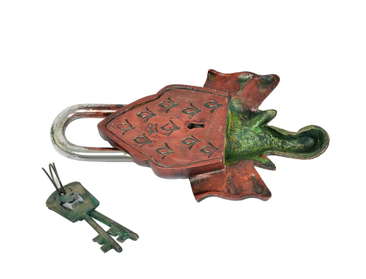 Brassaura® Lord Ganesha Face Brass Door Lock | Multicolor Handcrafted Finish | Height 8 Inches