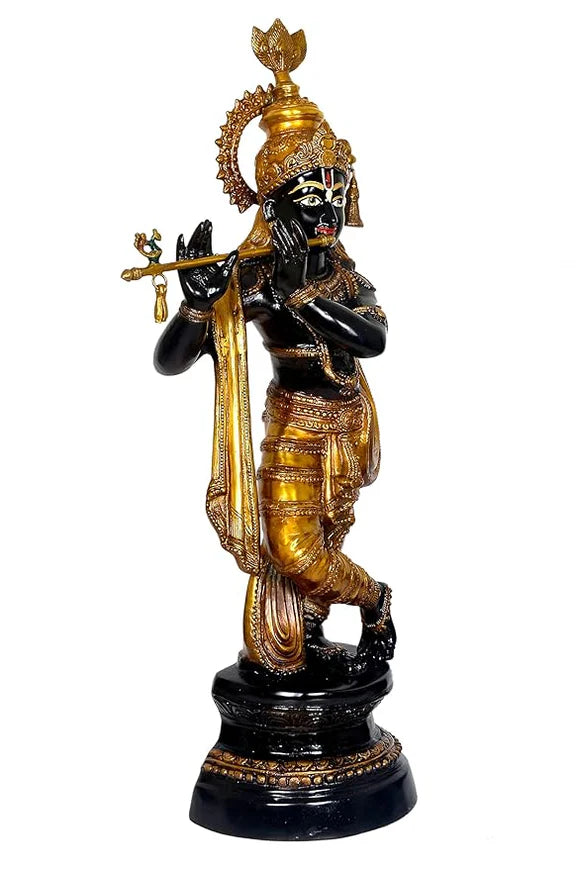 Brassaura® Brass Large Standing Krishna Flute Statue | Height 37 Inches