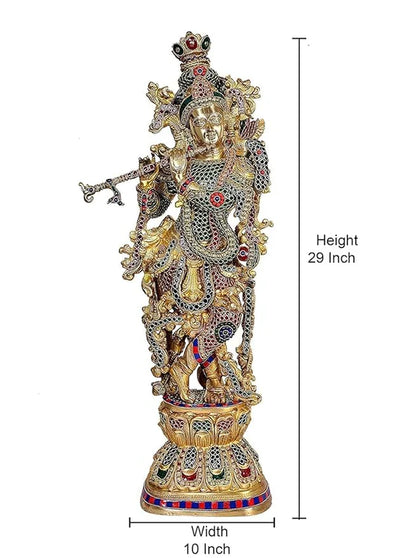 Brassaura® Brass Radha Krishna Statue Pair | 30 Inch Multicolor Standing Idols