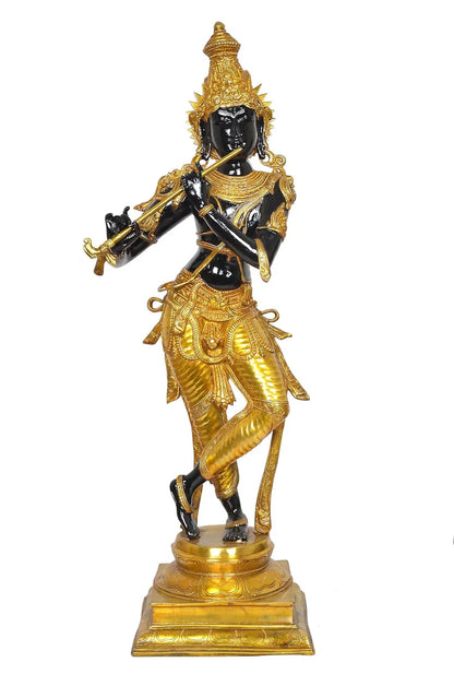 Brassaura® Brass Krishna Playing Flute Statue | Height 35 Inches