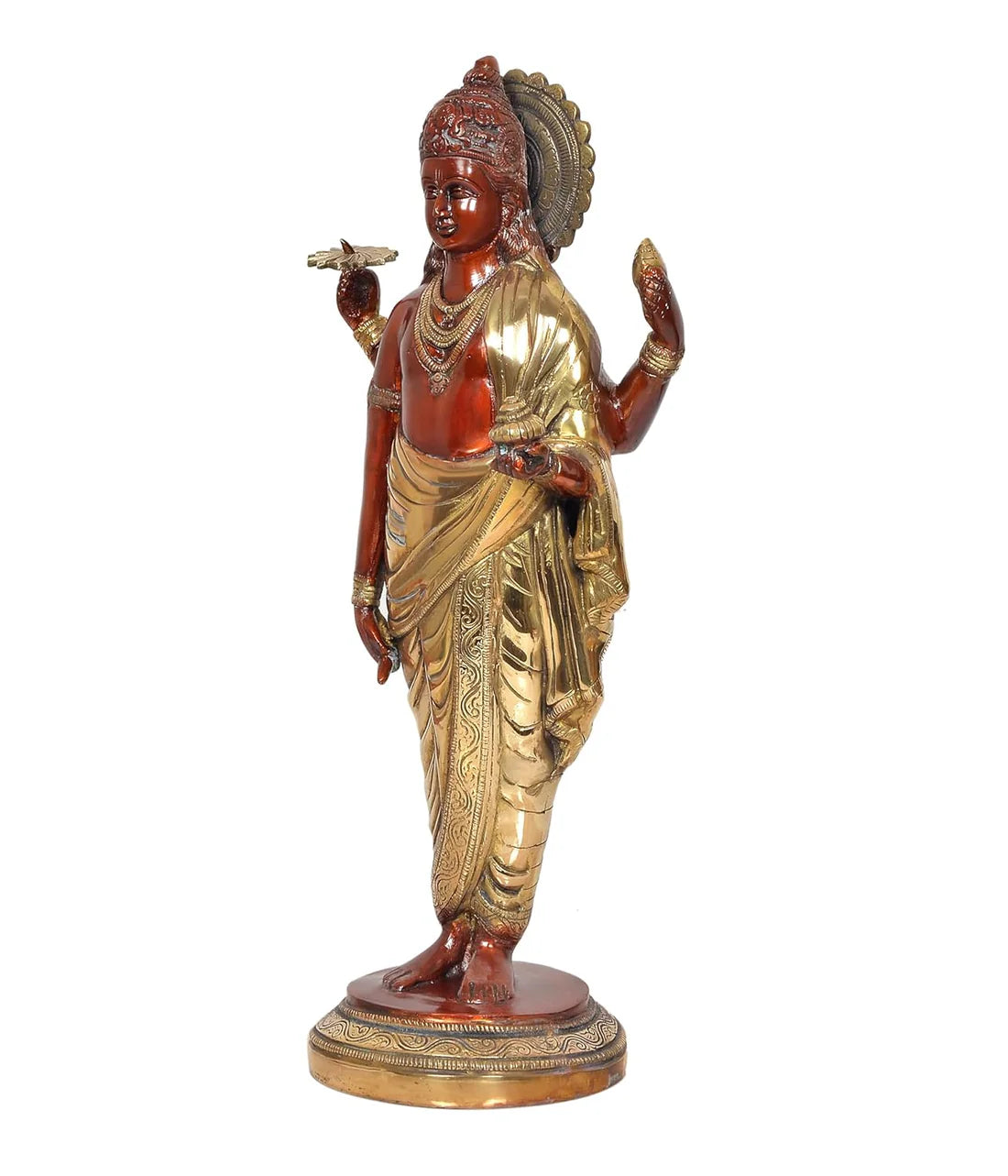 ब्रासोरा® वृंदावन वेणुगोपाल कृष्ण पीतल की प्रतिमा मोर के साथ | एंटीक नीला और सुनहरा रंग | ऊँचाई 20 इंच