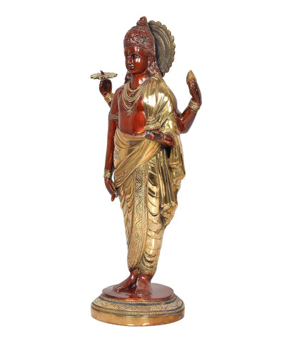 ब्रासोरा® वृंदावन वेणुगोपाल कृष्ण पीतल की प्रतिमा मोर के साथ | एंटीक नीला और सुनहरा रंग | ऊँचाई 20 इंच