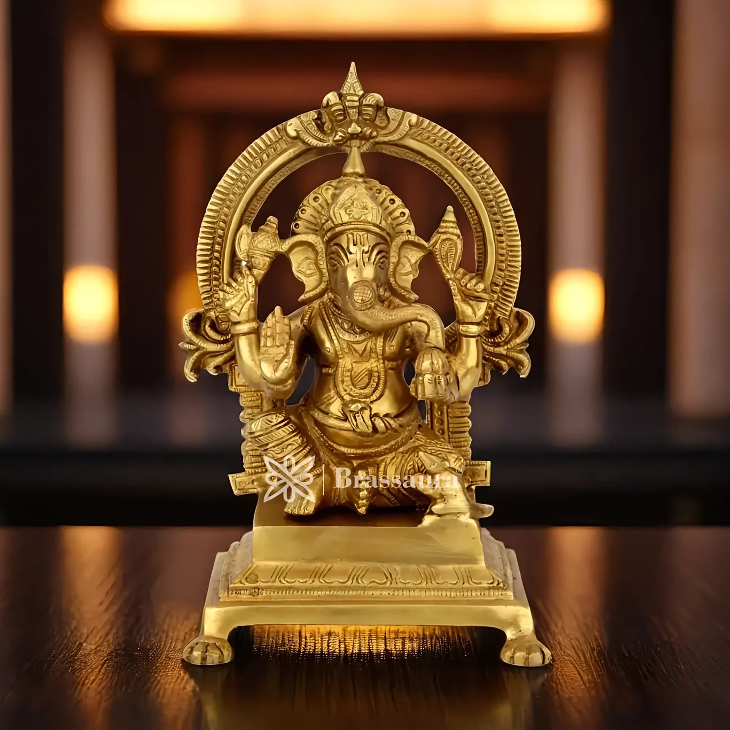 Brassaura™ Brass Ganesha Statue | Handcrafted Vinayaka Idol for Home & Décor | Height 9 Inches & Weight 2.5 Kgs
