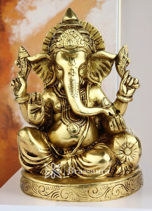 Brassaura™ Brass Ganesha Idol for Home and Decor | Weight 2 Kgs | Height 6 Inches