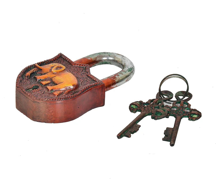 Brassaura® Elephant Motif Brass Door Lock | Multicolor Handcrafted Finish | Height 4.5 Inches