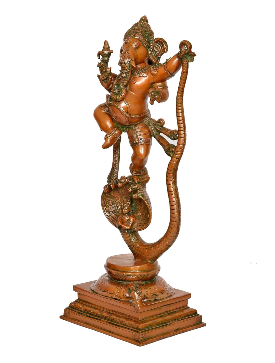 Brassaura® Dancing Ganesha on Sheshnaag Brass Statue | Traditional Multi Tone Finish | Height 27 Inches
