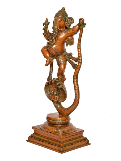 Brassaura® Dancing Ganesha on Sheshnaag Brass Statue | Traditional Multi Tone Finish | Height 27 Inches