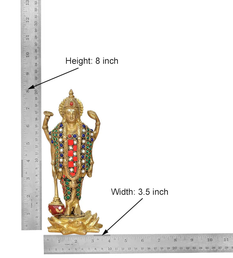 Brassaura® Brass Lord Vishnu Standing Idol | Height 8 Inches