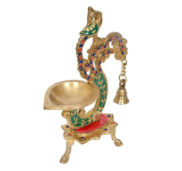 Brassaura® Brass Peacock Oil Lamp Diya | Height 11.5 Inches