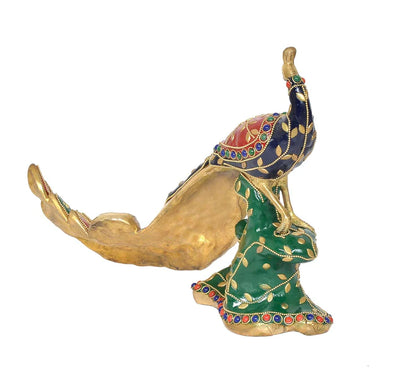 Brassaura® Brass Peacock Multicolour Sculpture | Height 8.5 Inches