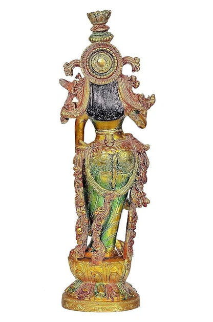 Brassaura® Brass Radha Krishna Statue Pair | 13.5 Inch Multicolor Idols | Handcrafted Brass Murti Set for Home & Temple