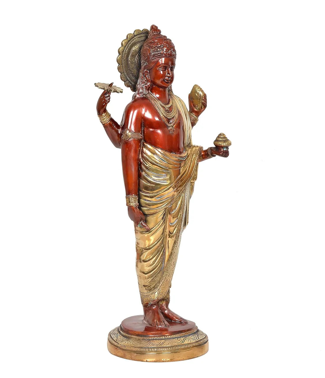 ब्रासोरा® वृंदावन वेणुगोपाल कृष्ण पीतल की प्रतिमा मोर के साथ | एंटीक नीला और सुनहरा रंग | ऊँचाई 20 इंच