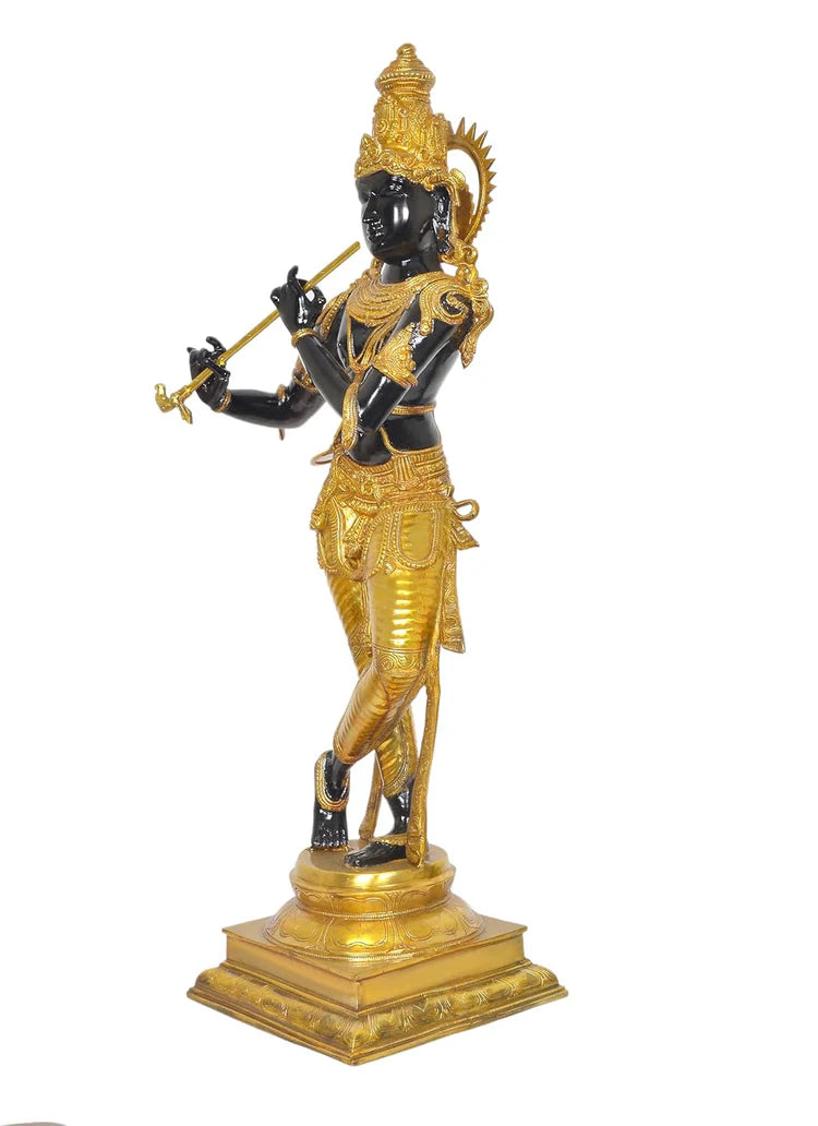 Brassaura® Brass Krishna Playing Flute Statue | Height 35 Inches