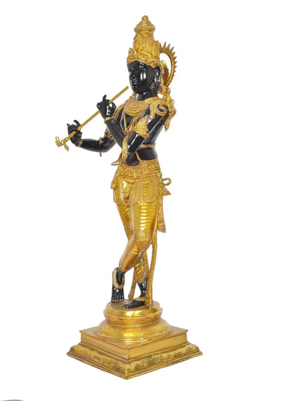 Brassaura® Brass Krishna Playing Flute Statue | Height 35 Inches