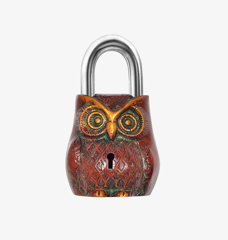 Brassaura® Owl Shape Brass Door Lock | Multicolor Handcrafted Finish | Height 4.5 Inches