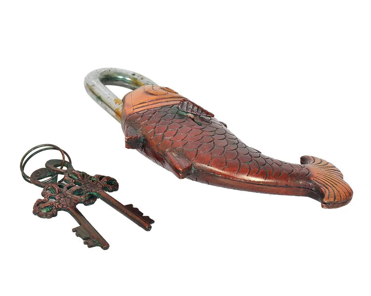 Brassaura® Fish Shape Brass Door Lock | Multicolor Handcrafted Finish | Height 7 Inches