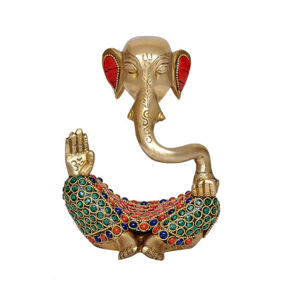 Brassaura® Modern Lord Ganesha Brass Idol with Stonework | Pure Brass | Height 6 Inches