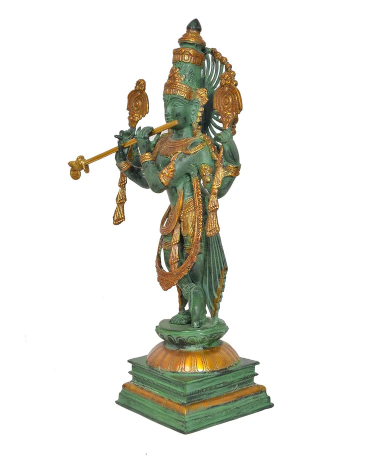 Brassaura® Brass Lord Krishna Sculpture | Height 23 Inches