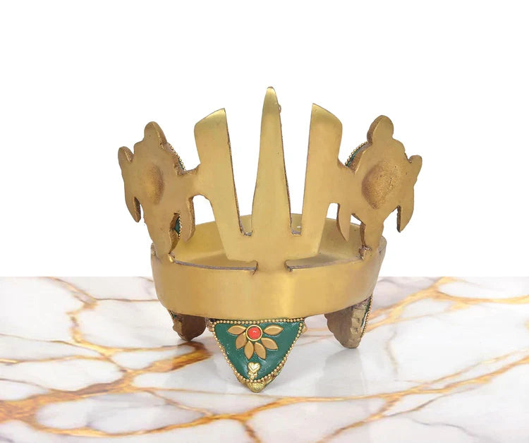 Brassaura® Brass Shankh Chakra Naama Diya | Height 5 Inches