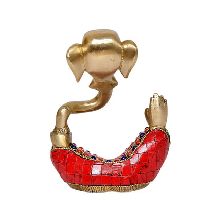 Brassaura® Modern Lord Ganesha Brass Idol with Stonework | Pure Brass | Height 6 Inches
