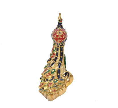 Brassaura® Brass Peacock Multicolour Sculpture | Height 8.5 Inches