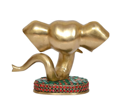 Brassaura® Modern Ganesha Head Brass Idol with Stone Work | Decorative Spiritual Showpiece | Height 6.5 Inches