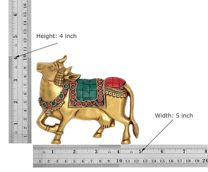 Brassaura® Brass Kamdhenu Cow Wall Hanging with Lotus | Height 5 Inches