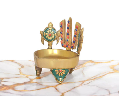 Brassaura® Brass Shankh Chakra Naama Diya | Height 5 Inches