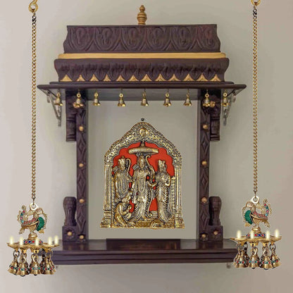 Brassaura® Brass Hanging Peacock 9 Diya Pair | Height 6 Inches