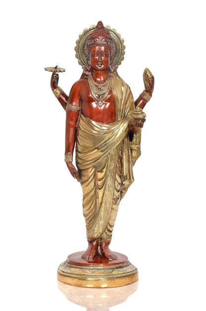 ब्रासोरा® वृंदावन वेणुगोपाल कृष्ण पीतल की प्रतिमा मोर के साथ | एंटीक नीला और सुनहरा रंग | ऊँचाई 20 इंच