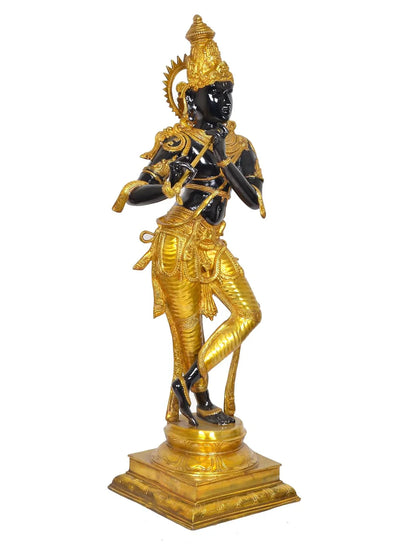 Brassaura® Brass Krishna Playing Flute Statue | Height 35 Inches