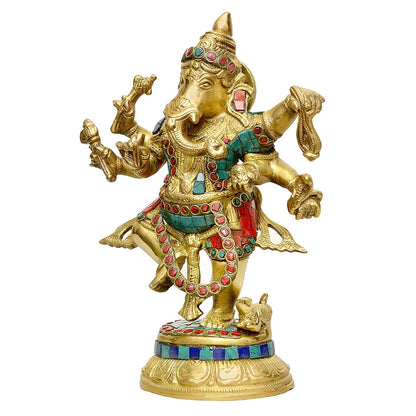 Brassaura® Brass Lord Ganesha Idol | 9 Inch Handcrafted Ganpati Statue | Divine Brass Murti for Home & Mandir