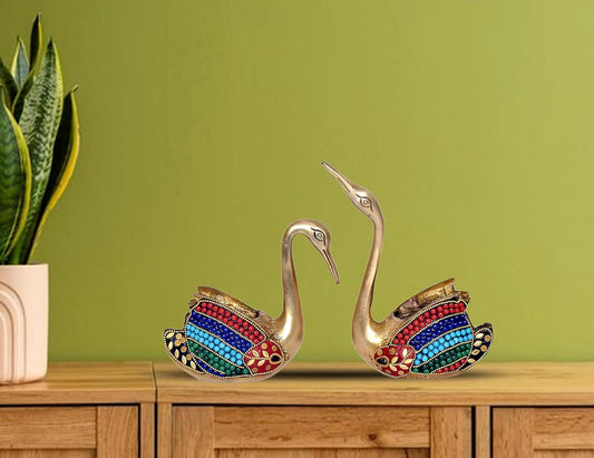 Brassaura® Brass Swan Pair Statue | 7.5 Inch Decorative Brass Showpiece | Handcrafted Vastu Décor for Home