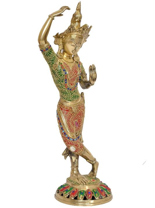 Brassaura® Brass Standing Dancing Tara Devi Statue | Height 21 Inches