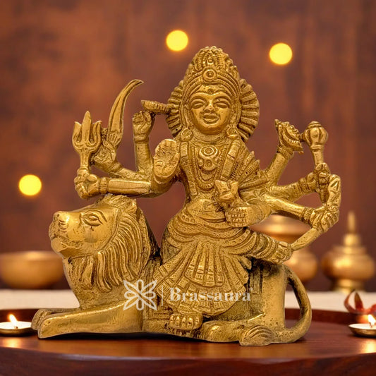 Brass Durga Idol for Home Temple and Decor  Height 4 Inches & Weight 0.75 Kgs