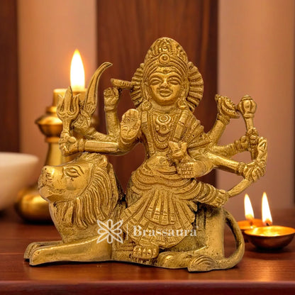 Brass Durga Idol for Home Temple and Decor  Height 4 Inches & Weight 0.75 Kgs