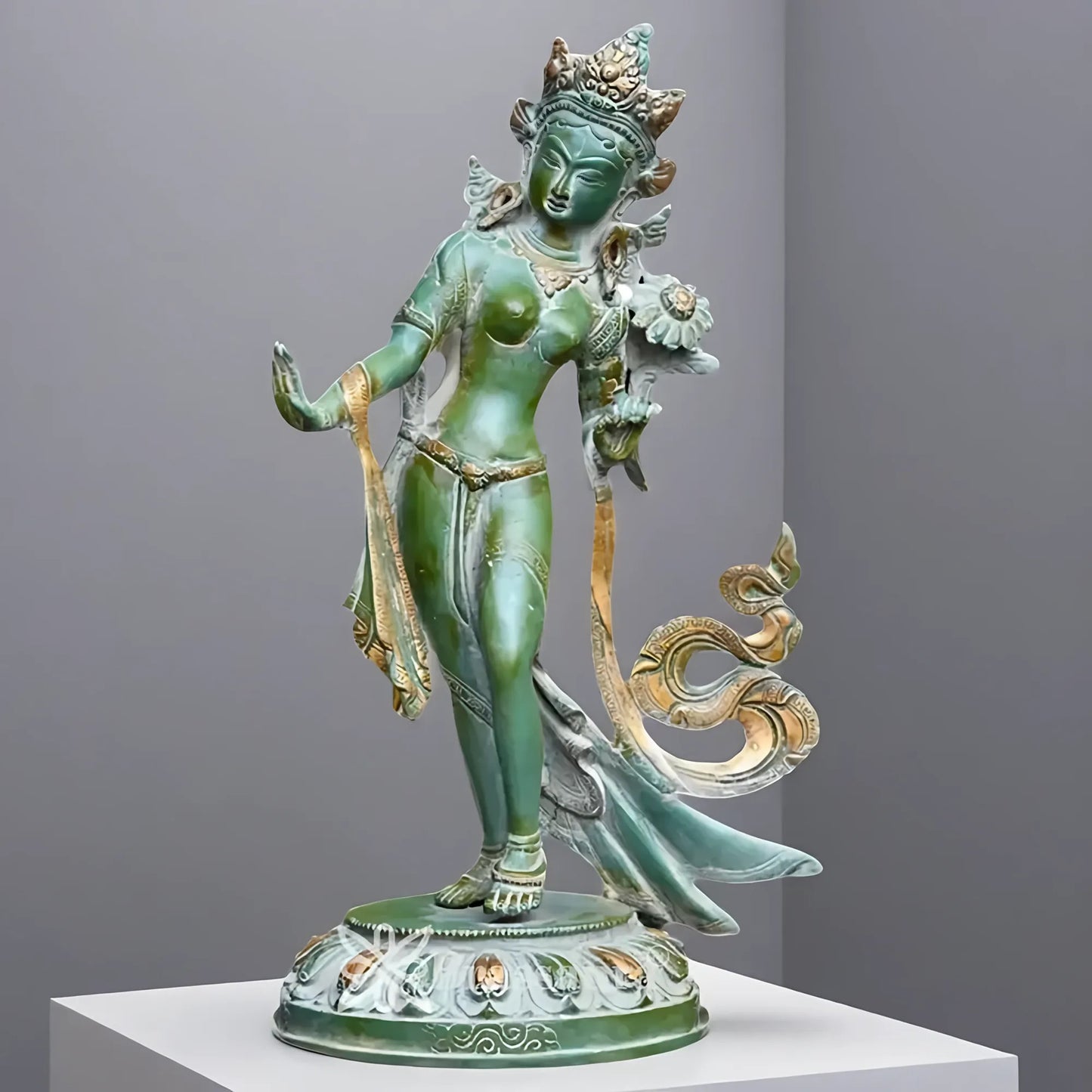 Brassaura™ Vintage Tara Idol | Handcrafted Brass Statue with Multicolour Finish | Height 15 Inches & Weight 4.4 Kgs