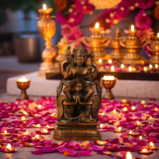 Brassaura™ Handcrafted Pure Brass Lord Vishnu Seated on Garuda Statue | 8 Inch Height | 2 KG Weight | Intricate Craftsmanship